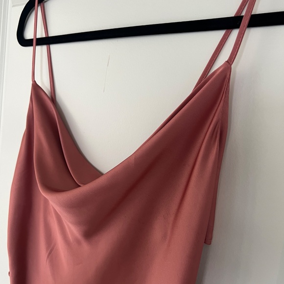 Zara Dusty Pink Elegant Satin Slip Dress with Button high Slit - Picture 6 of 10